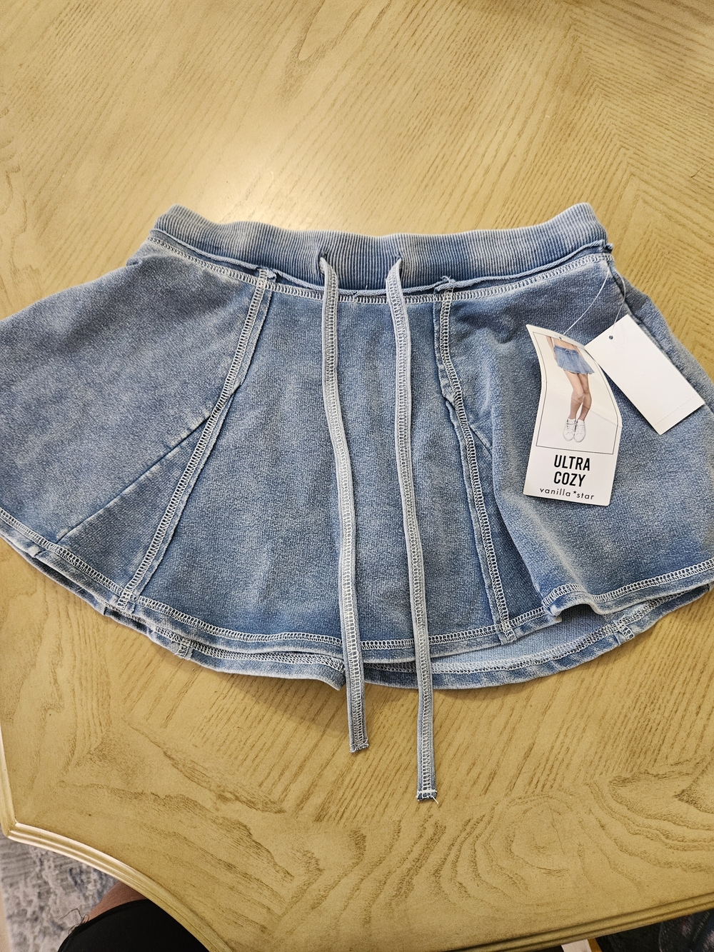 Vanilla Star Ultra Cozy Light Blue Denim Skirt